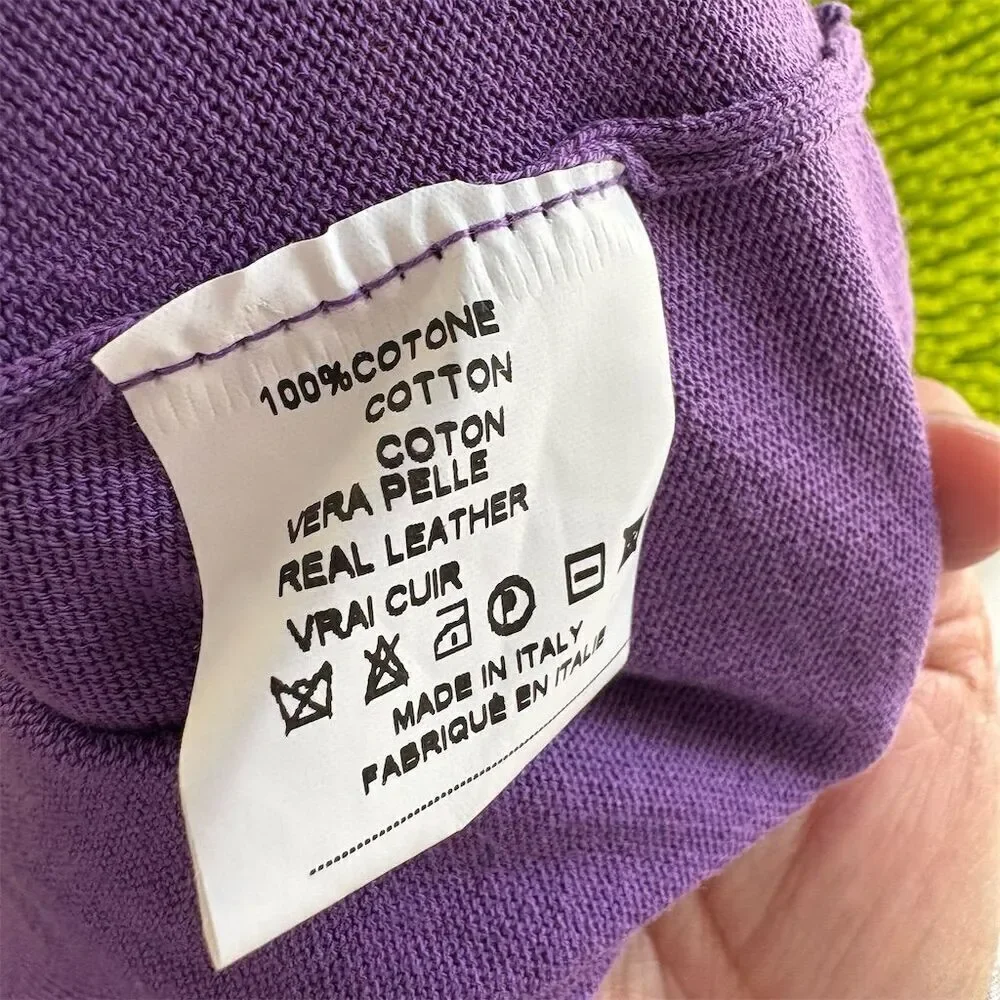 Roberto Collina Unisex V-Neck Cotton and Leather Purple Sweater Size 48